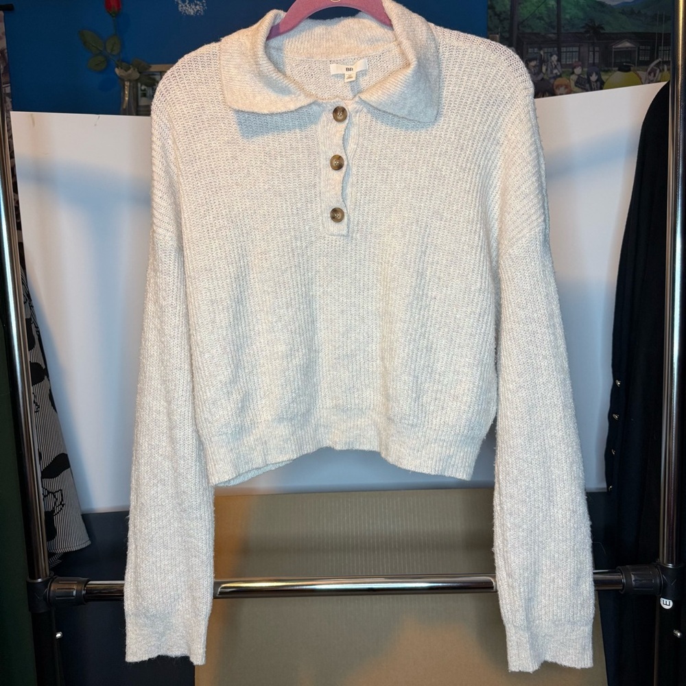 BP size Medium Collared Cream Knit Sweater with 3 Buttons